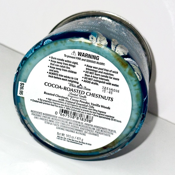 BBW Cocoa Roasted Chestnuts 3-wick candle Bath & Bodyworks White Barn scent - Picture 4 of 5